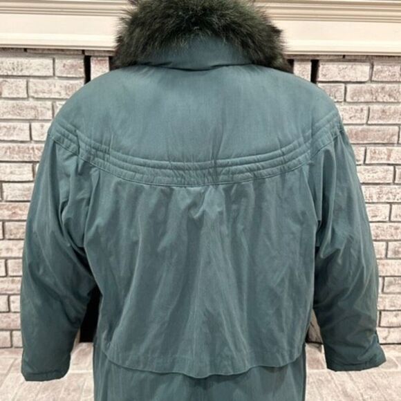 Vintage Utex Women's Snap Front Quilted Down Fur Trim Long Coat Jacket Green 10 - Picture 2 of 16